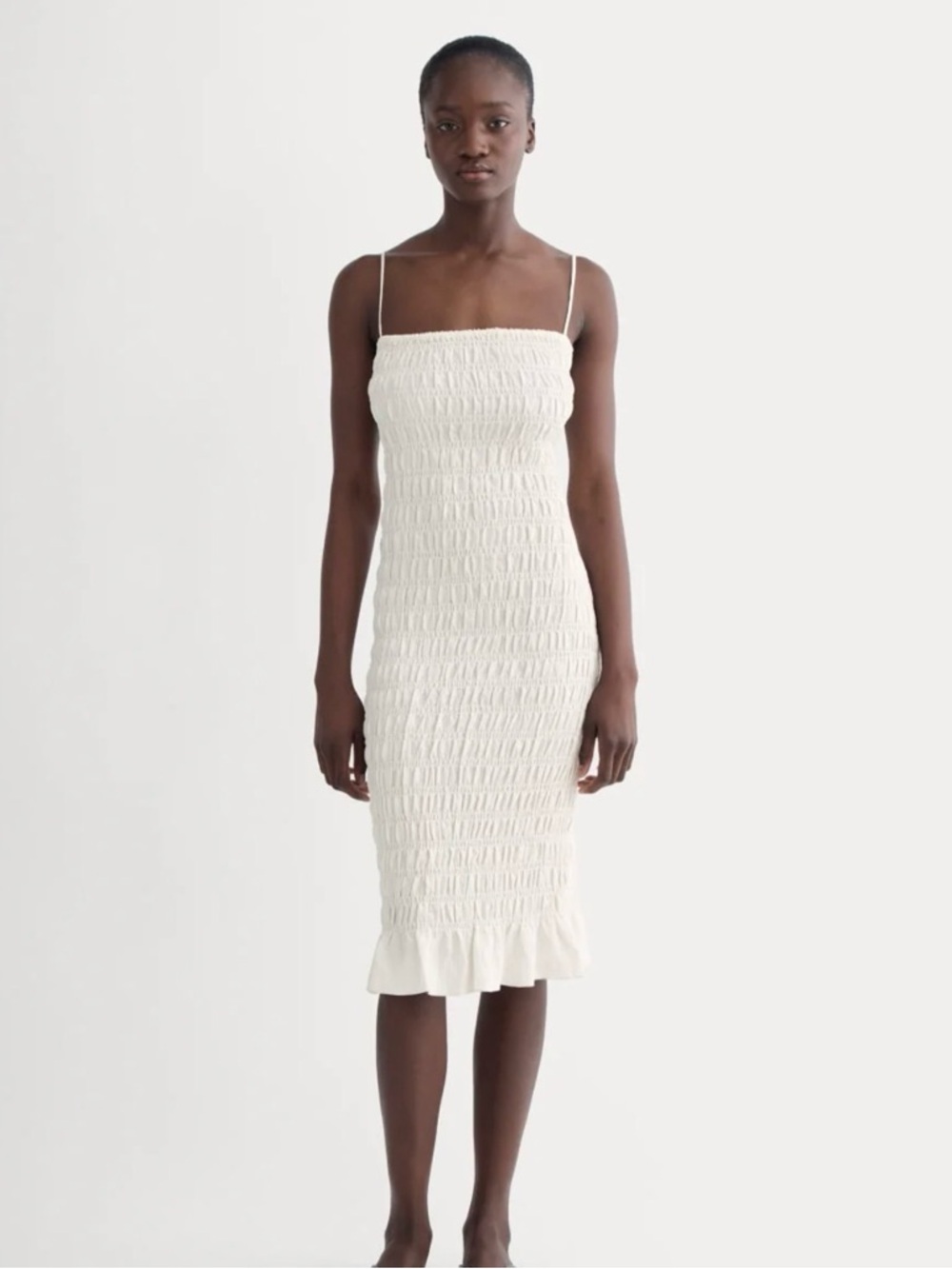 Smocked Cream Spaghetti-Strap Dress